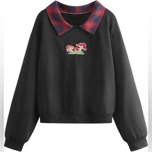 SweatyRocks Mushroom Sweatshirt Peter Pan Plaid Collar Gorpcore Fairycore Large